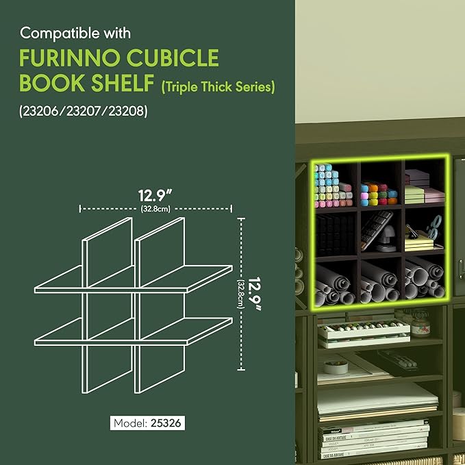 Furinno Cubicle Cube Insert, 9-Compartment Cube Organizer, Geometric Shelf