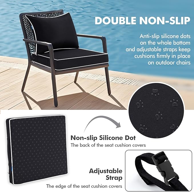 MIULEE Black Outdoor Seat Cushion 24x24 Inch Waterproof & 3 Year Fade Resistant