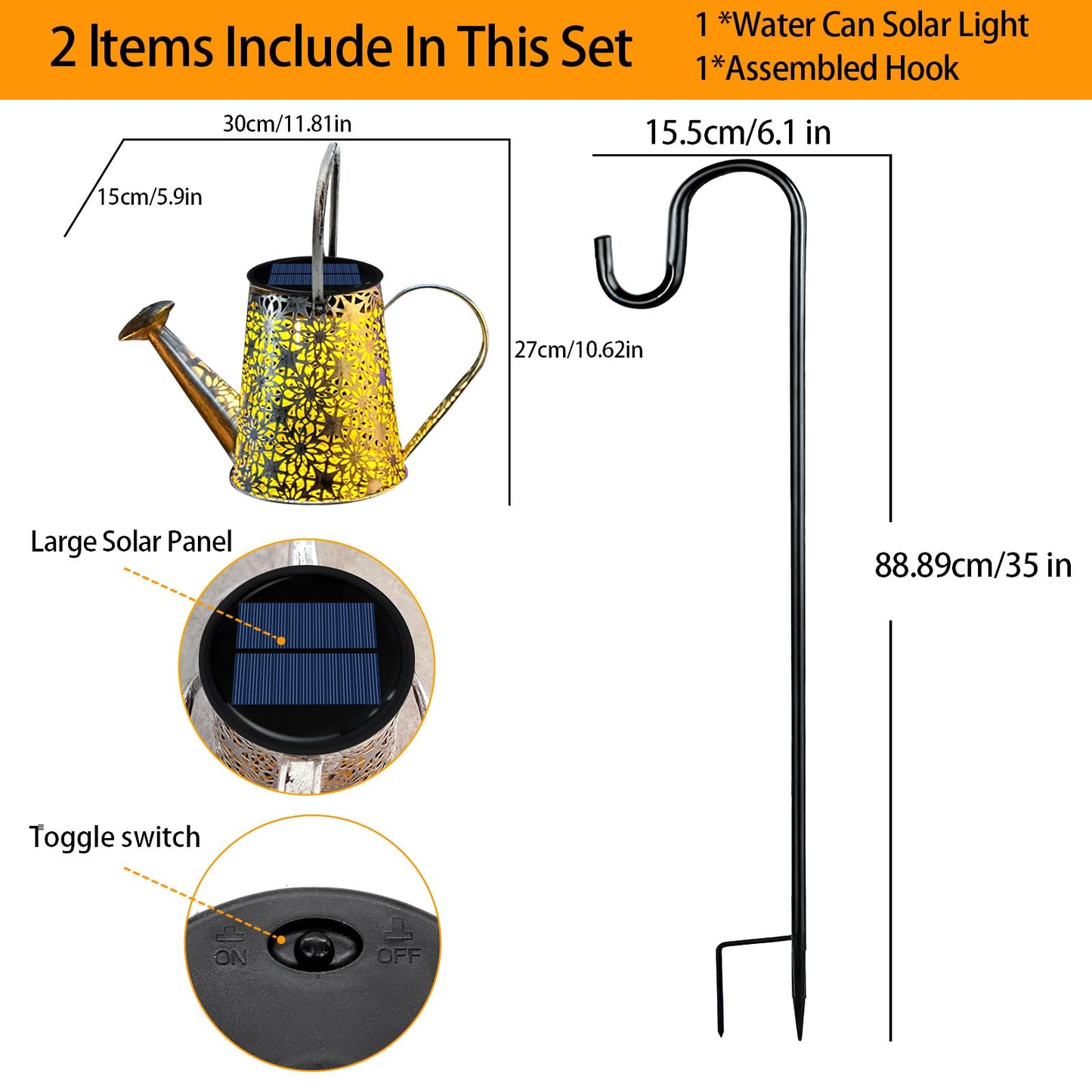 VOOKRY Solar Watering Can Lights, 2 Pack Retro Large Hanging Solar Lights Outdoor Decorative Waterproof Garden Decor for Outside Patio Yard Porch Lawn, Gifts for Mom Women Grandma Birthday