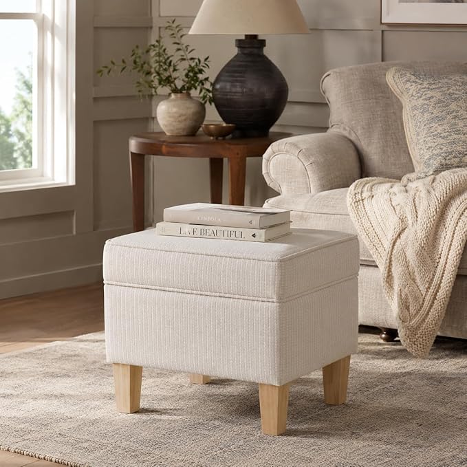 HomePop Home Decor | Upholstered Modern Rectangular Storage Ottoman | Hinged