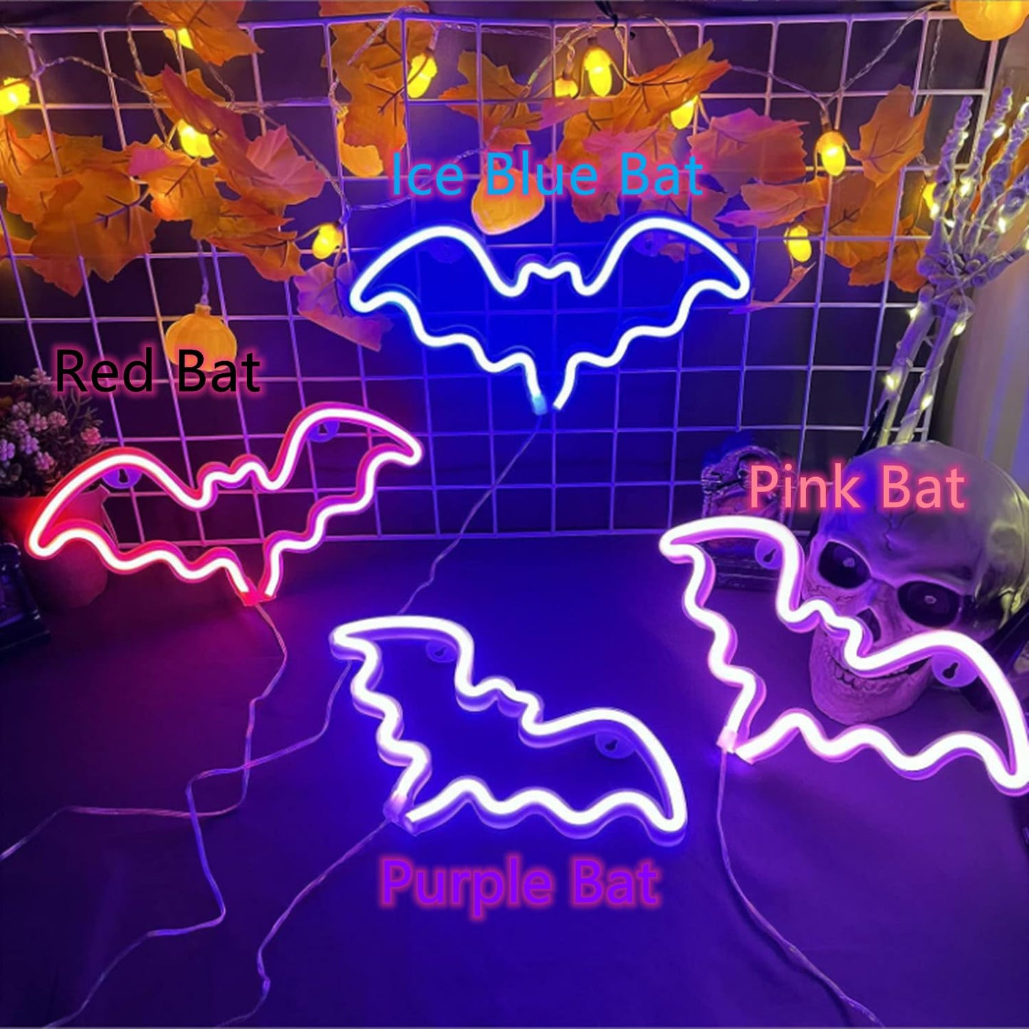 Bat Halloween Neon Signs for Bedroom Bedside Dorm Wall Decor,Neon Light up Halloween Decor LED Night Lights Table Ornaments for Christmas Party, Battery Powered Neon Bat Sign Kids Gifts(2Purple)
