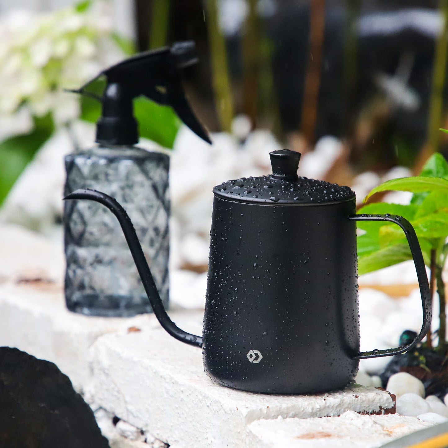 OFFIDIX Watering Can for Indoor Plants,Long Spout Metal Stainless Steel 21 oz Watering Can with 14 oz Glass Plant Mister Spray Bottle for Plant Bonsai