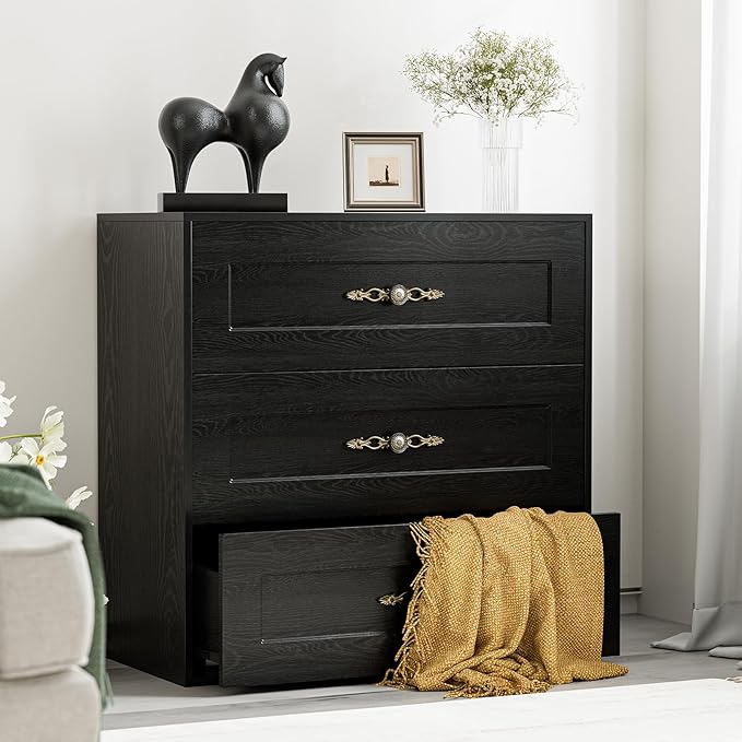 Wooden Dresser with 3 Large Drawers, Modular Media Console Storage Chest of