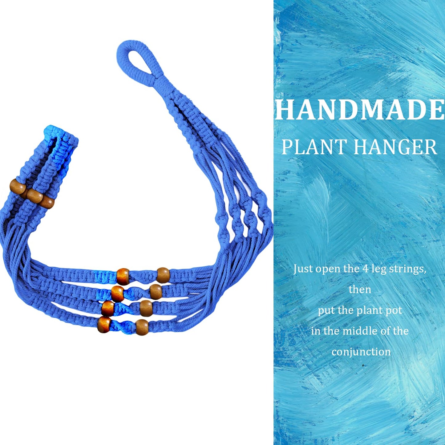 MENG ZHI AO 3 Pcs 35 Inch Macrame Plant Hanger Flower Pot Hanging Plant Holder No Tassels Decorative Hanging Planter Basket with Wood Beads for Indoor Outdoor Home Decor (Blue)