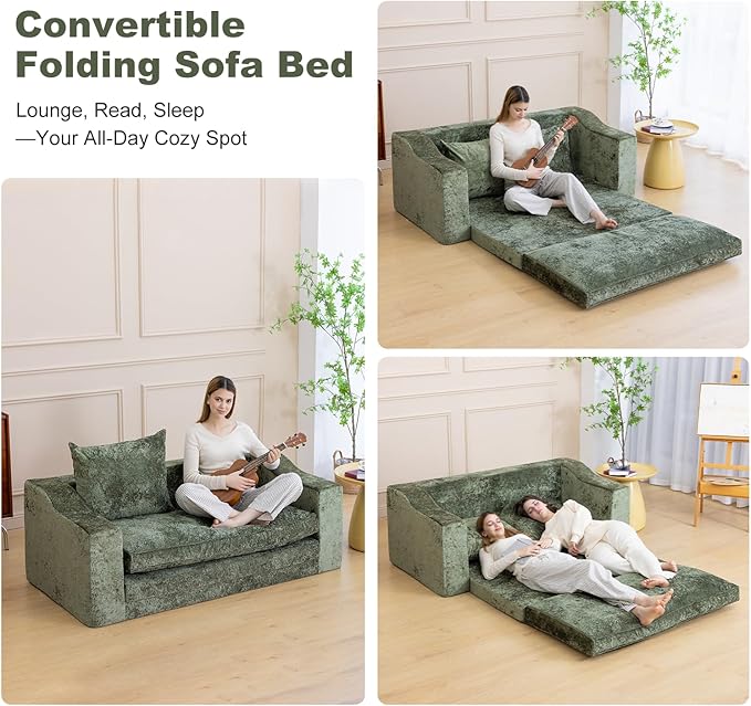61" Convertible Sofa Bed Loveseat, Memory Foam Boneless Floor Couch