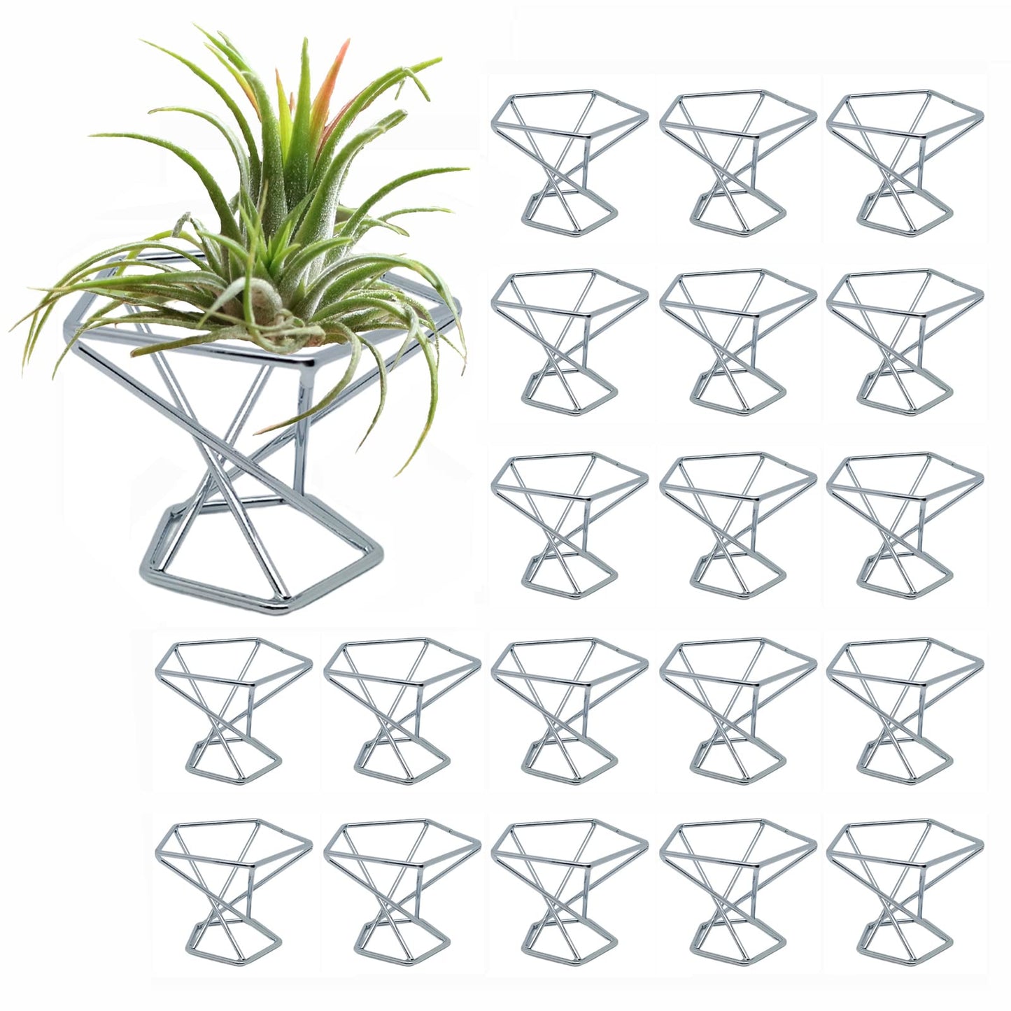 JXQGQ 20 PCS Air Plants Holders Unique Geometric Metal Plant Stands Airplants Container Live Air Fern Display Racks Small Decor Items for Shelf (Silver)