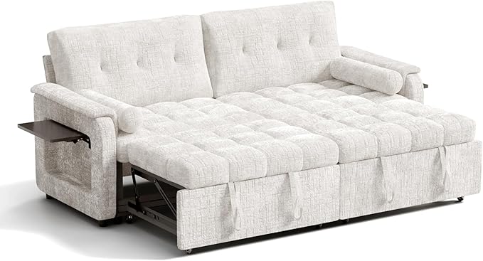 Convertible Sleeper Sofa Bed, 86 Inch Chenille Pull Out Couch