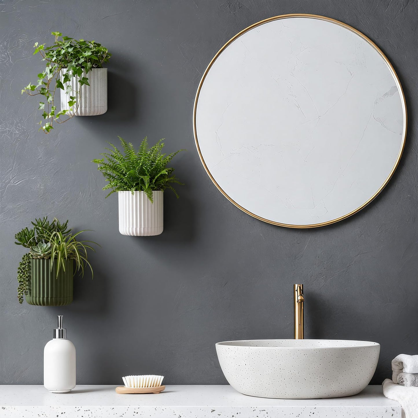 LOYIM Minimalist Wall Planter Set of 3 - Indoor Hanging Planter with Hidden Mount & Drip Tray, Modern Home Decor, Floating Plant Shelf for Succulents & Herbs