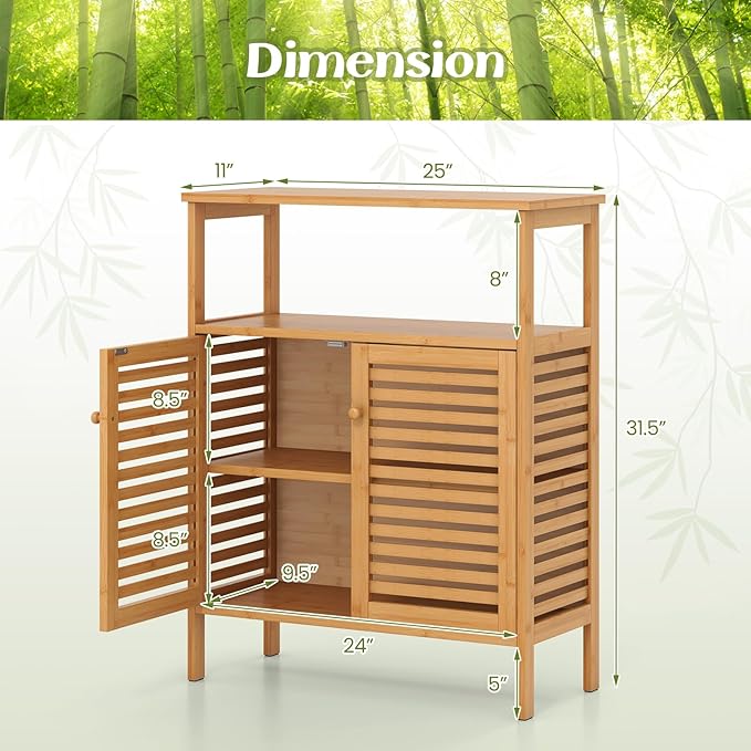 Tangkula Bamboo Floor Cabinet, Bathroom Storage Cabinet