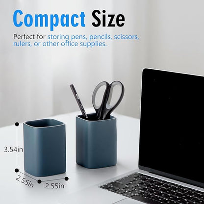 Pen Holder, 2 Pack Pencil Holder for Desk,Ceramic Pencil Cup Desk Organizer, Makeup Brush Holder Cute, Stationery Accessories for Office, School, Home (Matte blue)