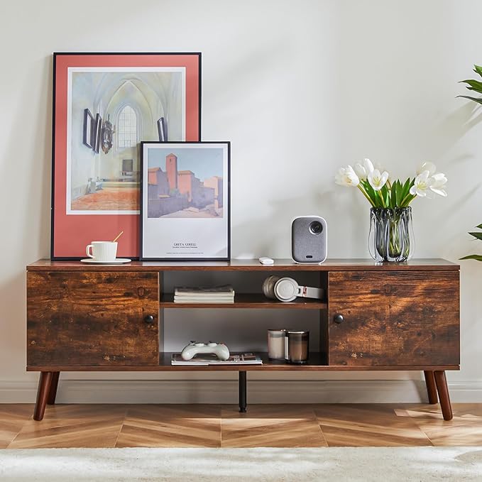 Sweetcrispy TV Stand for 55 60 inch TV, Modern Mid Century Entertainment Center