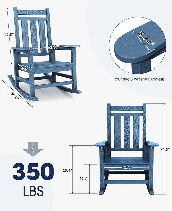 KINGYES Oversized Outdoor Rocking Chair Set of 2, All-Weather Patio Rocking