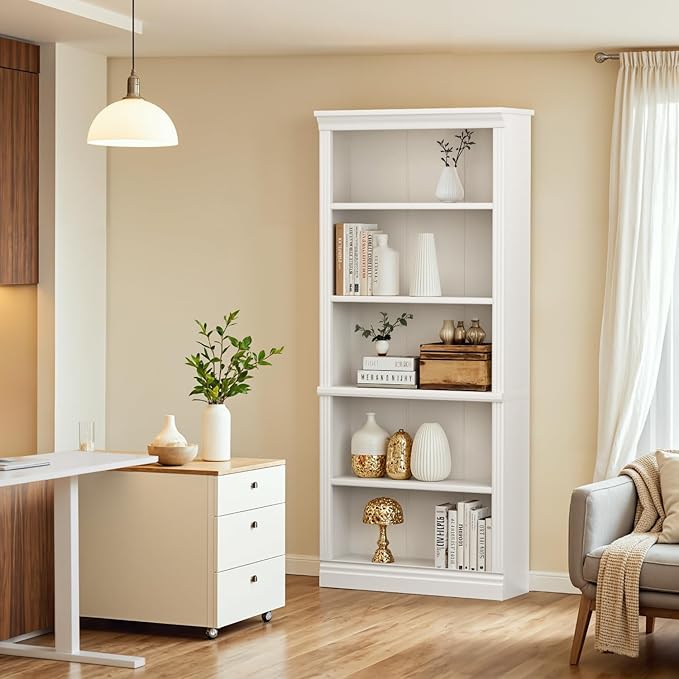 Furniwell Bookcase Bookshelves, 5-Shelf Tall Bookcase 71" Wood Open Display