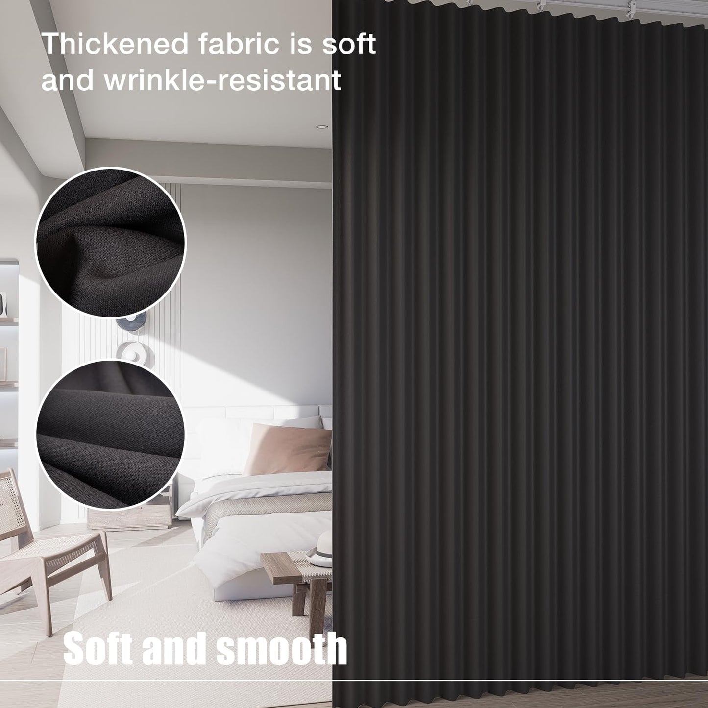 Room Divider Blackout Curtains w/Bendable Ceiling Track,Soundproof,Black