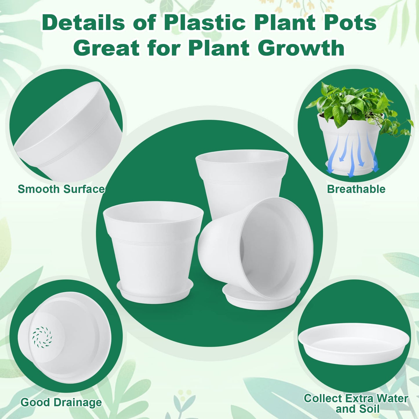 FHWTY 16 Pack Plastic Plant Pots BK & 16 Pack Plastic Plant Pots WH