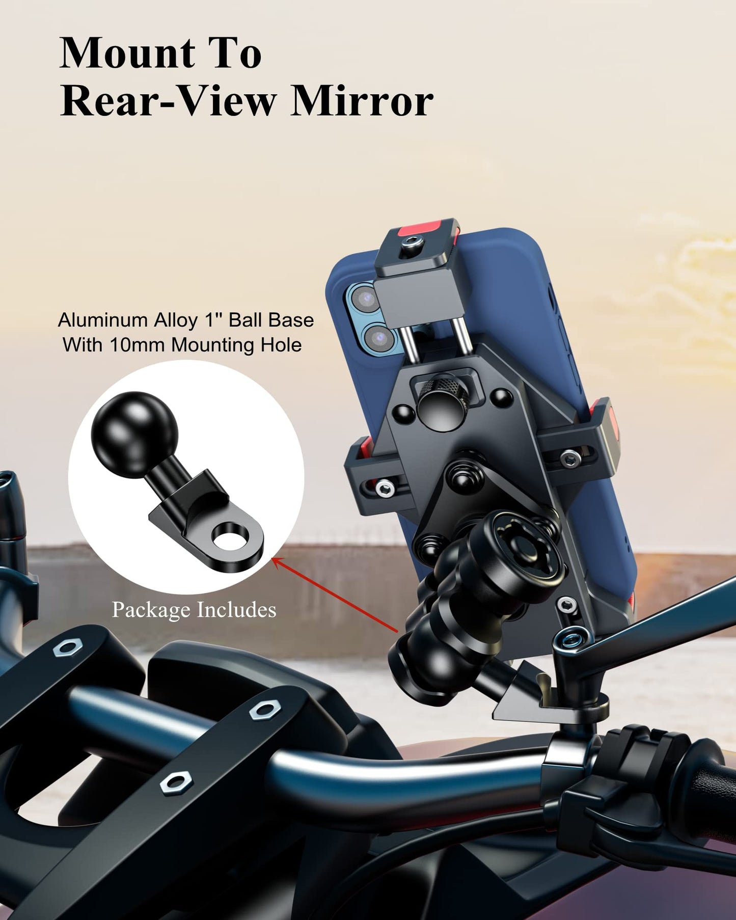 BRCOVAN Anti-Theft Aluminum Alloy Motorcycle Phone Mount with Vibration Dampener & High-Speed Secure Lock, Adjustable Bike Handlebar Cellphone Holder for Bicycle Scooter ATV, Fit 4.7-7.2'' Smartphone