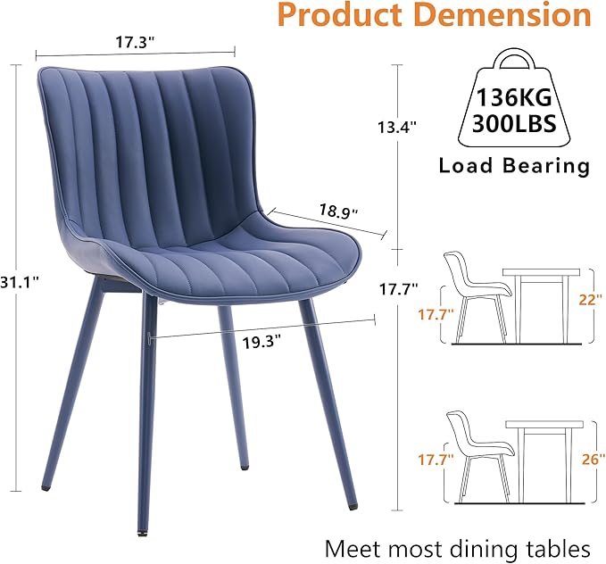 YOUNUOKE Mid-Century Modern Dining Chairs Set of 2, Armless Accent Chair