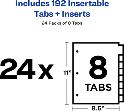 Avery Big Tab Insertable Dividers for 3 Ring Binders, 8-Tab Set, Buff Paper, Clear Tabs, Binder Divider Value Pack of 11112, 24 Sets Total (11115)