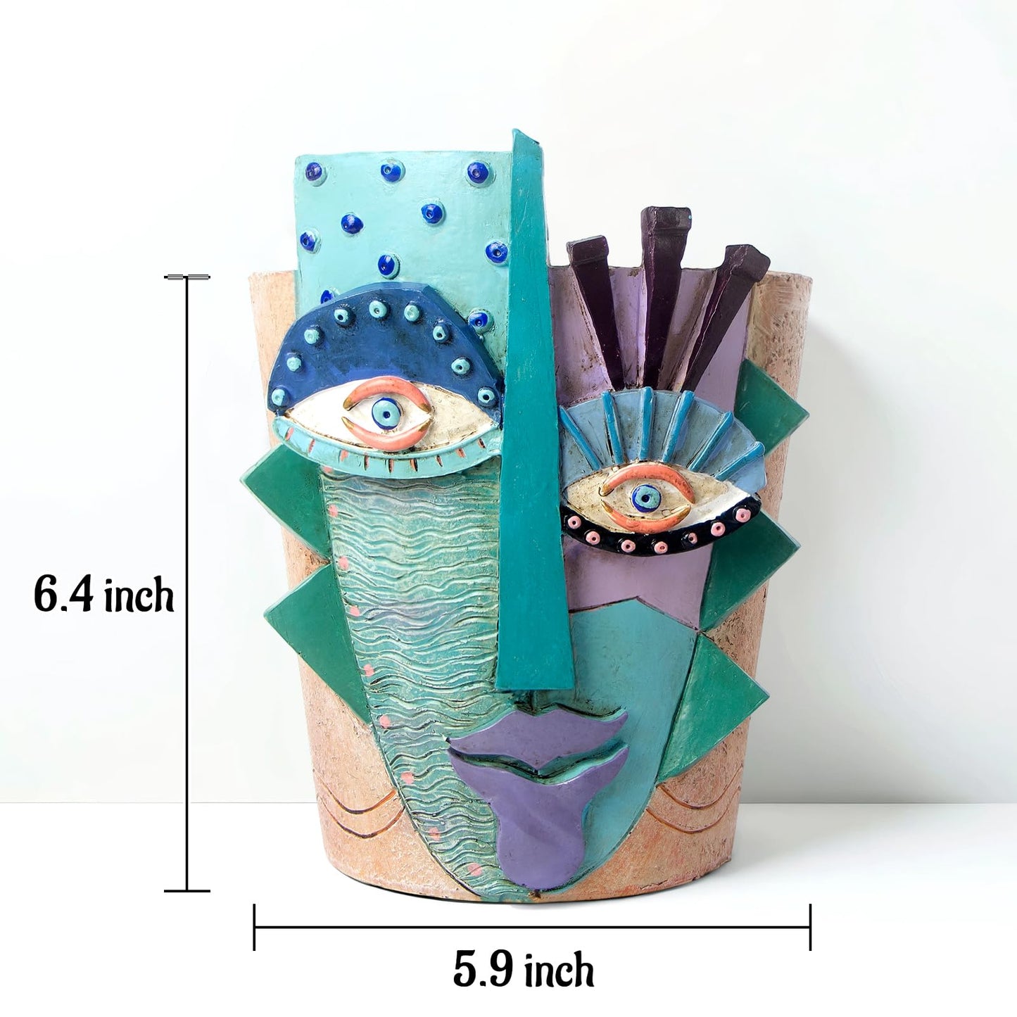 Mrlikale Abstract Face Planter Pots, Unique Head Planter with Drainage Hole for Indoor Plants and Succulents, 6.4 Inch Hand-Painted Mask Flower Pot for Outdoor and Home Art Decor