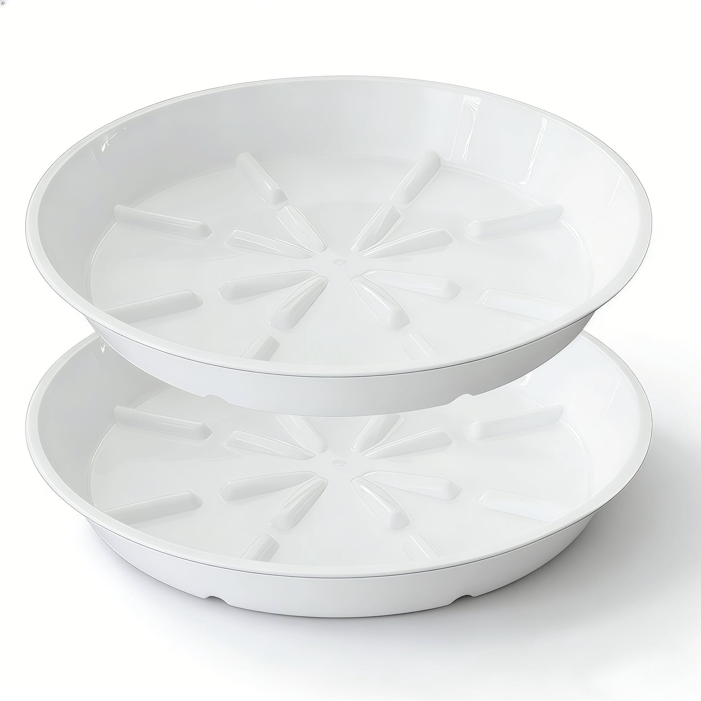 Grjoprt 2 Pack of Plant Saucers 10 Inch, Thick Durable Plastic Plant Drip Trays for Indoors Outdoors, Flower Pot Saucers Water Catcher Tray for Planters, No Holes Drainage Trays (White)