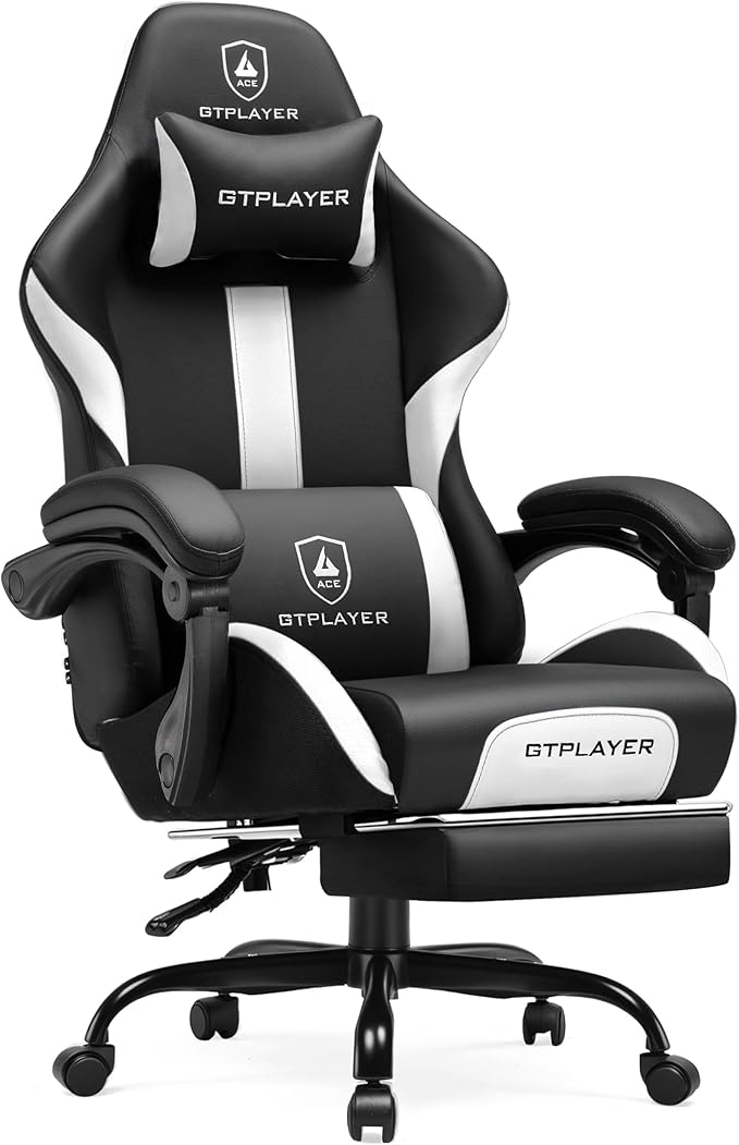 GTPLAYER Gaming Chair with Pocket Spring Cushion, Leather Office Chair with