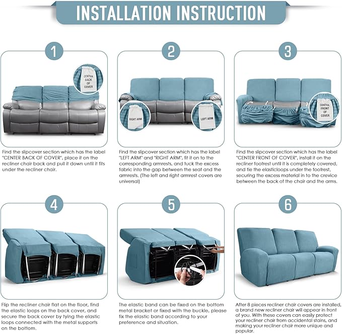 TAOCOCO Recliner Sofa Covers 8-Pieces Stretch Large Couch Covers