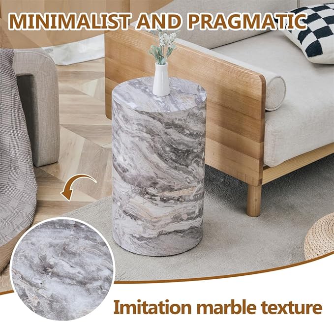 Round End Table Living Room Table, Faux Marble Sofa Couch Side Table, Bedside