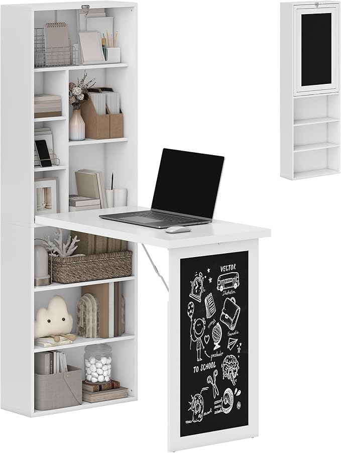 HOMCOM Foldable Convertible Writing Table, Wall Mounted Space-Saving Computer