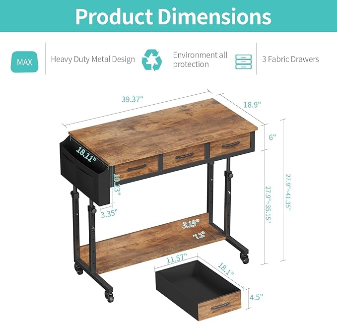 WINAZ Rolling Standing Desk Adjustable Height