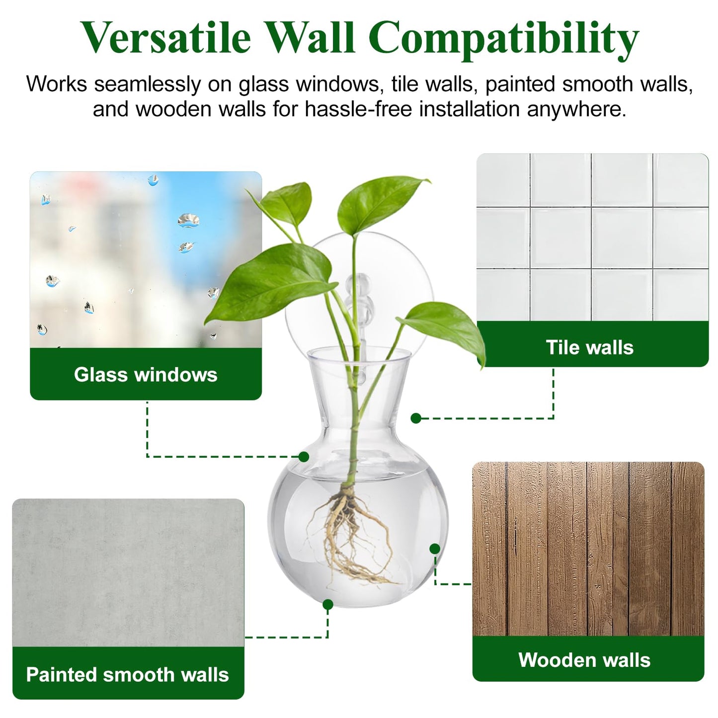 Doodlream 12PCS Wall Hanging Propagation Stations, Glass Planting Vases with Suction Cups and Cleaning Brush, Window Hanging Hydroponic Plant Terrariums for Pothos Ivy Herbs, Indoor Home Garden Decor