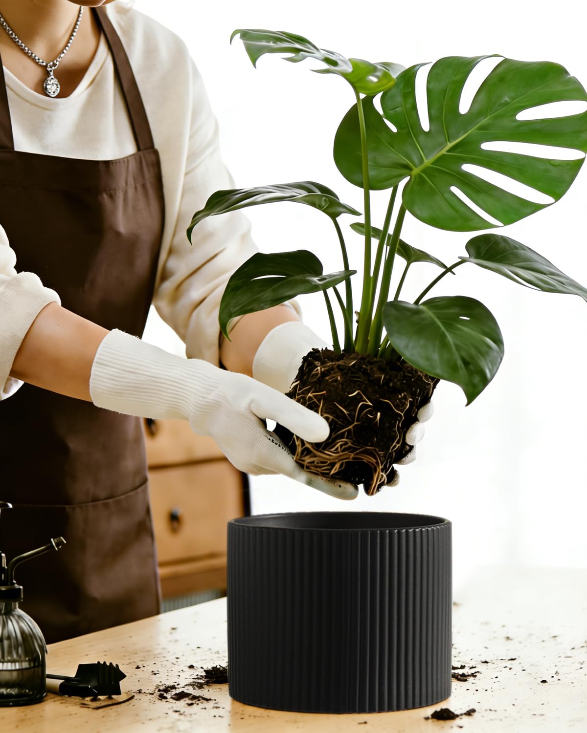 Swkien Matte Black Ceramic Plant Pots, 8.1 + 6 Inch Planters for Indoor Plants, Modern Flower Pots with Drainage, Two-Sizes Set