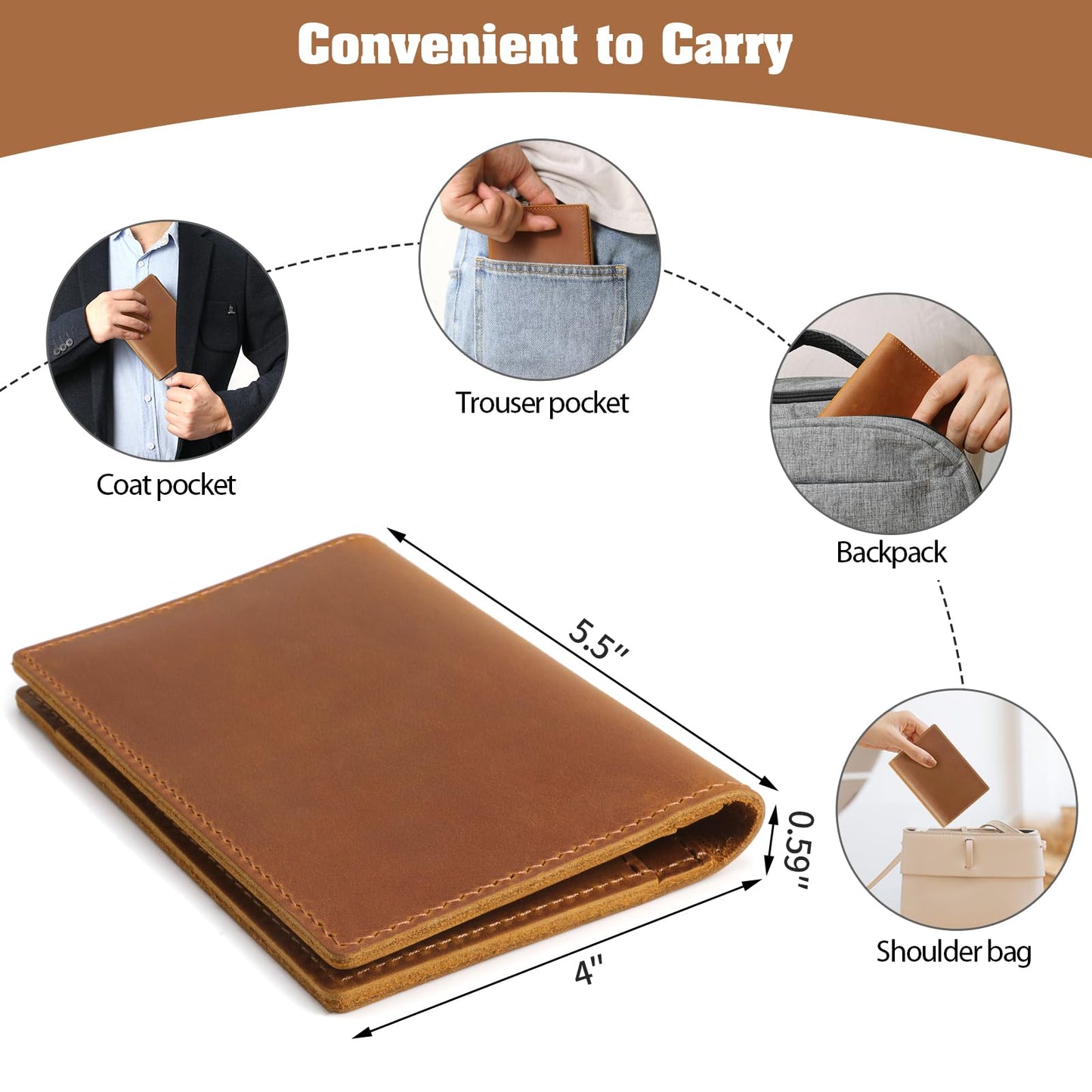 Jack&Chris Leather Passport Holder, Handmade Passport cover, Travel Wallet Cover Case for Men and Women, Leather Travel Documents Organizer Protector, JC107