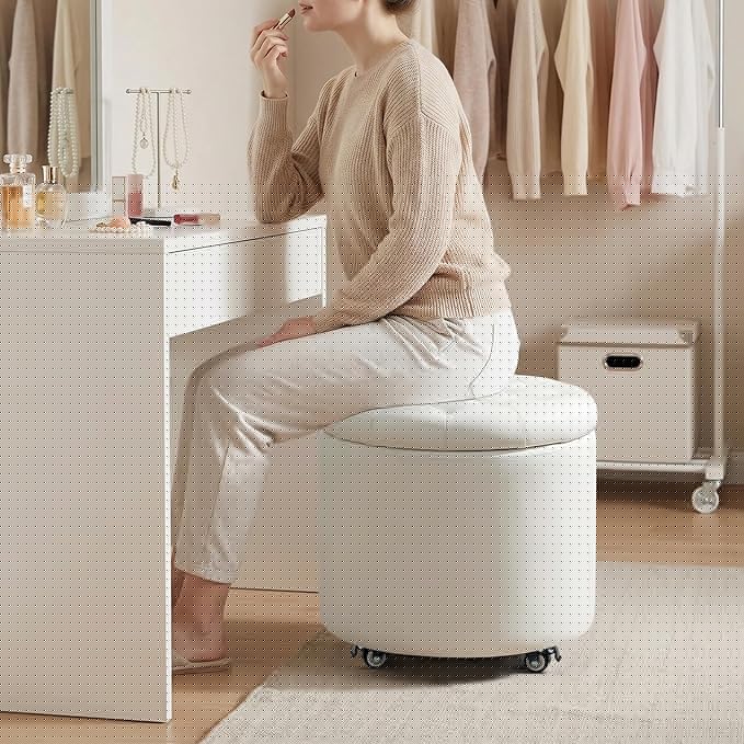 Furniliving Upholstered Button Tufted Round Ottoman
