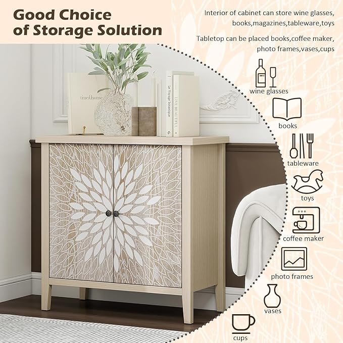 31" Modern Accent Cabinet with Storage, Storage Cabinet with 2 Carved Pattern