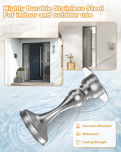 Crosize Magnetic Door Stoppers 8 Pack, Stainless Steel Door Stops for Wall and Floor Mounting, Door Holder Keep Door Open, No Drilling Door Stop with 3D Adhesive Tapes, Silver