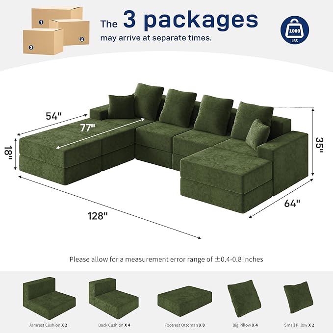 Living&Giving 128" U-Shaped Cloud Sectional Couch