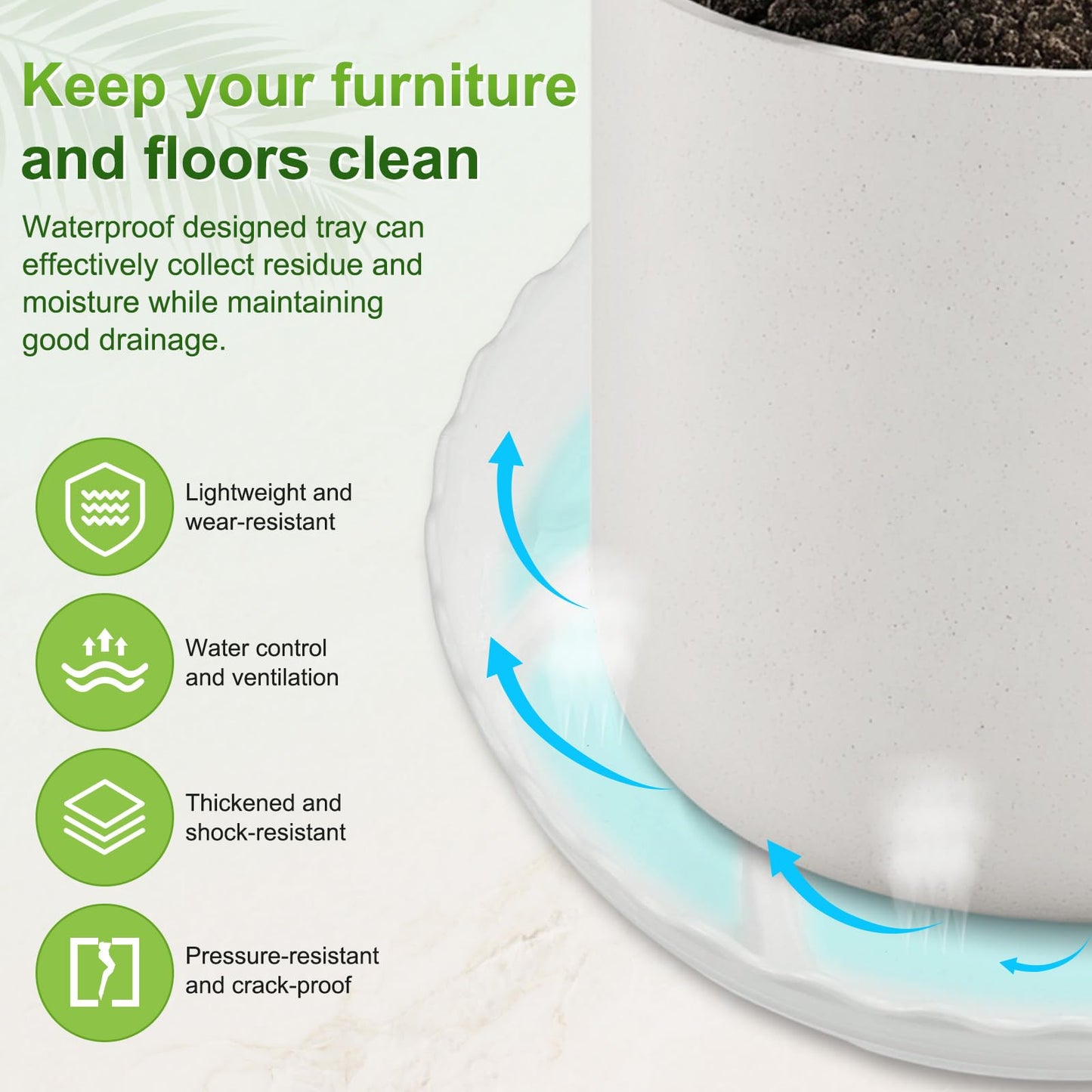 M METERXITY 4-Pack Plant Saucer, 6.9 Inch/17.5 cm Plastic Plant Trays Thicker for Pots/Indoor/Outdoor/Water Drainage and Protection, Flowerpot Drip Tray [White]
