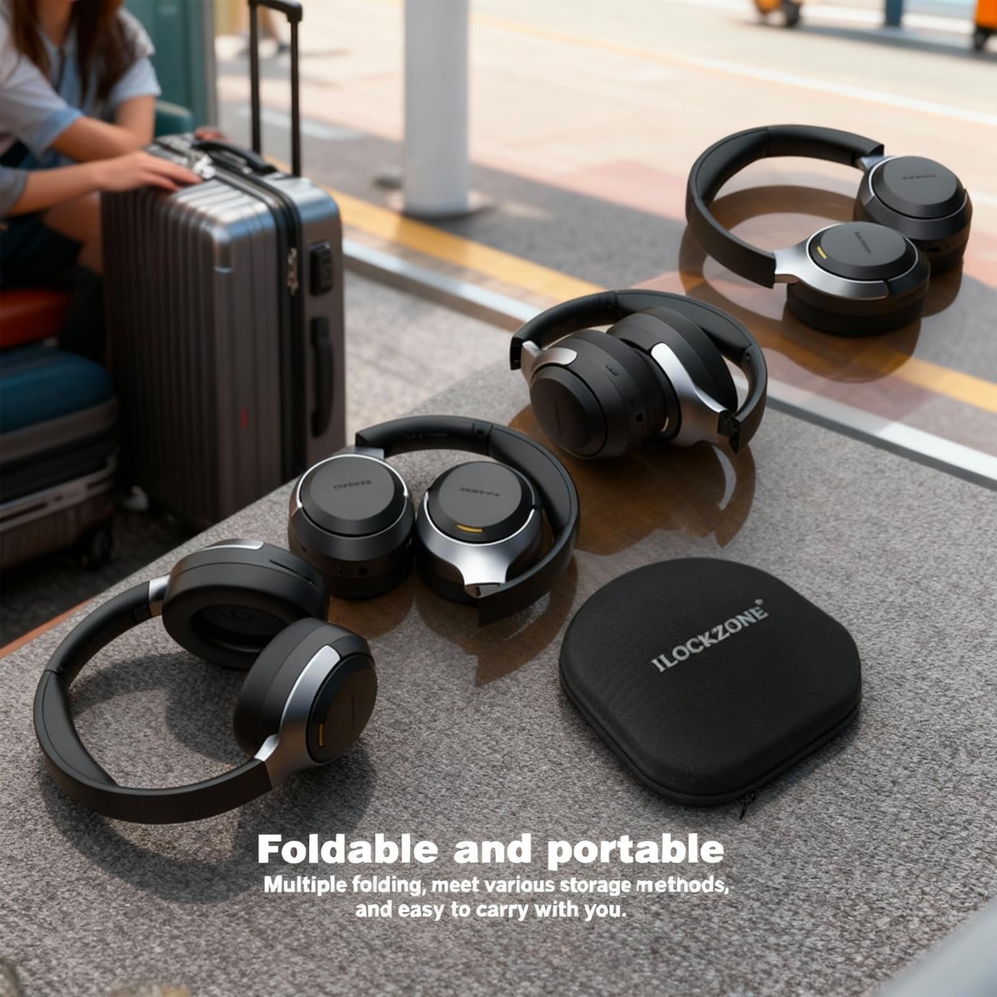 ILOCKZONE LC30Pro Hybrid Active Noise Cancelling Headphones, 100H Playtime Wireless Over Ear Bluetooth 5.4 Headset, Deep Bass, Multipoint Connection, Foldable Headphones for Travel, Home, Office