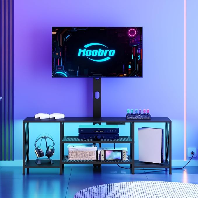 HOOBRO TV Stand with Mount and Power Outlet, LED Entertainment Center with