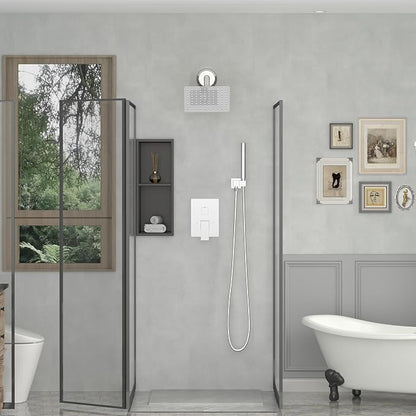 BESy 8 Inch Rain Shower Head, 8" Square Rainfall & High Pressure Stainless Steel Bath Shower Head, 1/16" Ultra Thin, Waterfall Full Body Coverage with Silicone Nozzle, Polished Chrome