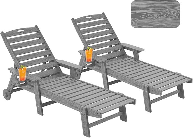 Patio Chaise Lounge Chair Set of 2, Oversize Lounge Chairs