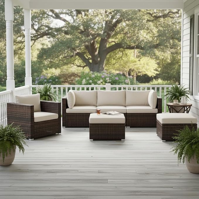 Tangkula 6 Pieces Wicker Patio Furniture Set, PE Rattan Outdoor Sectional