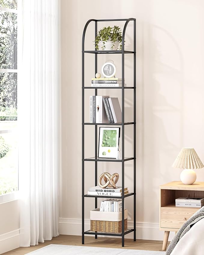 Hzuaneri Bookcase Bookshelf, Tempered Glass Arched Bookshelf