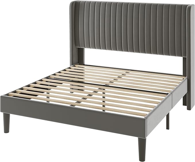 Allewie Full Size Velvet Bed Frame/Vertical Channel Tufted Wingback