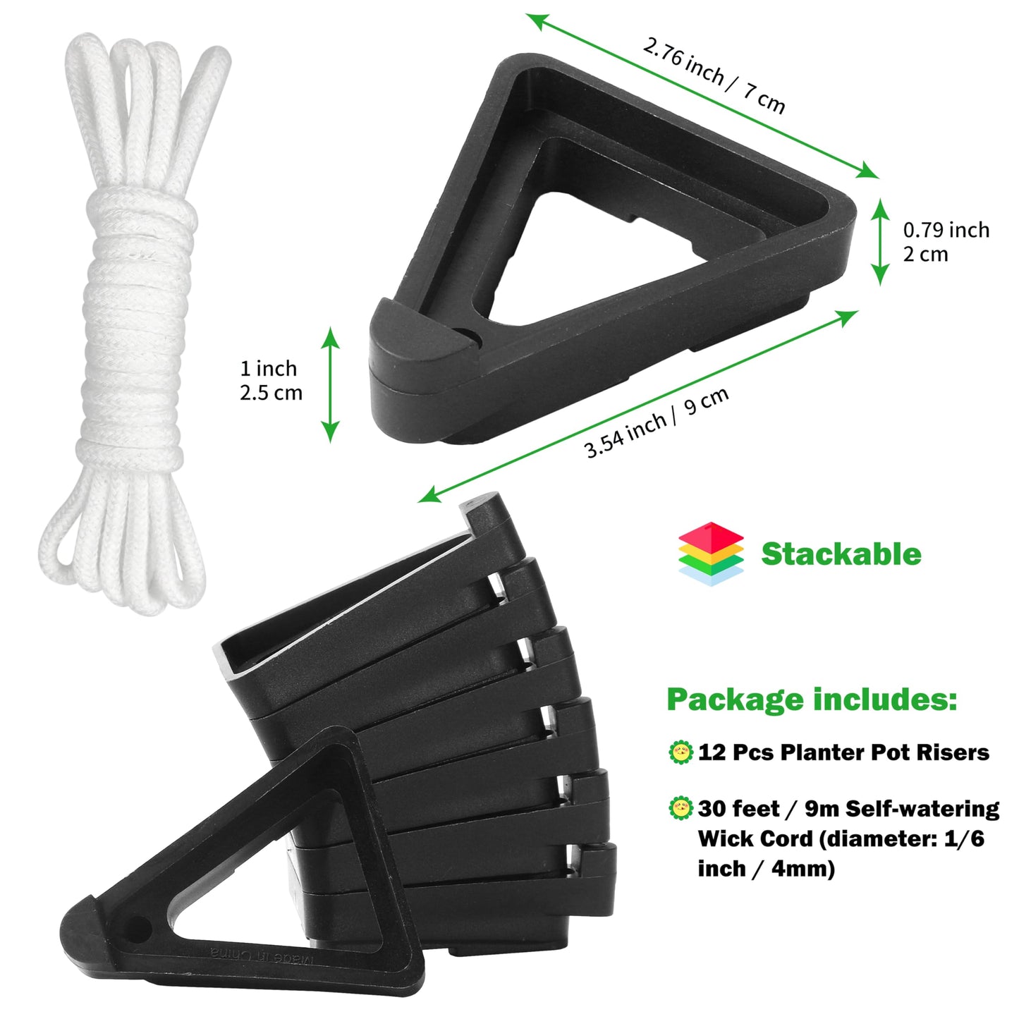 ORIMERC 24 Pack Adjustable Plant Pot Toes with Watering Wick, Plant Pot Riser Support Planter Off Deck Floor to Prevent Stains, Plant Pot Lifters for Outdoor Indoor planters, Large Size
