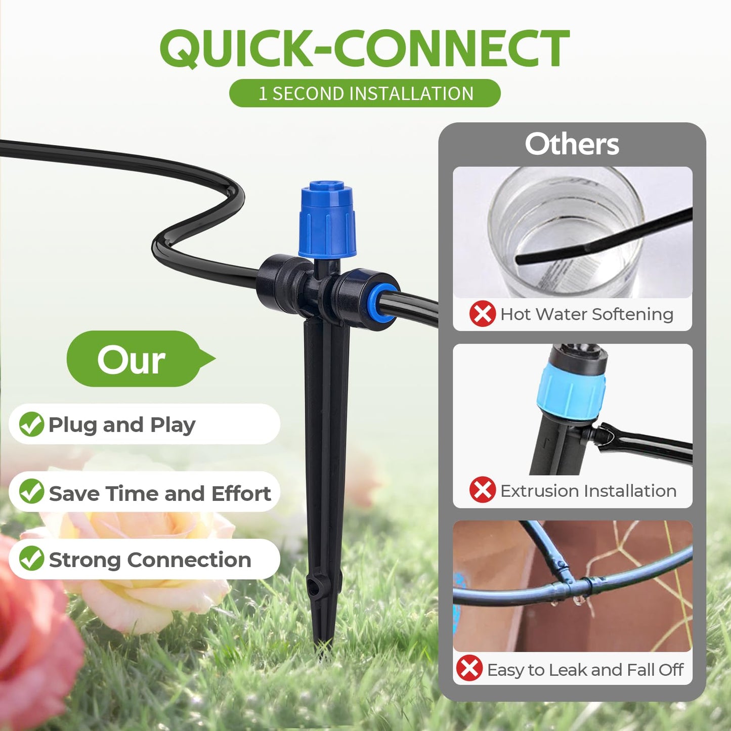 HIRALIY 50FT Quick Connect Garden Watering System with Adjustable Vortex Drippers, Saving Water Automatic Drip Irrigation Kit for Raised Bed and Plants Vegetable Garden