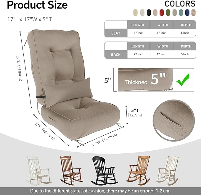 Rocking Chair Cushions with Pillow, Waterproof and Fade-Resistant Thicken
