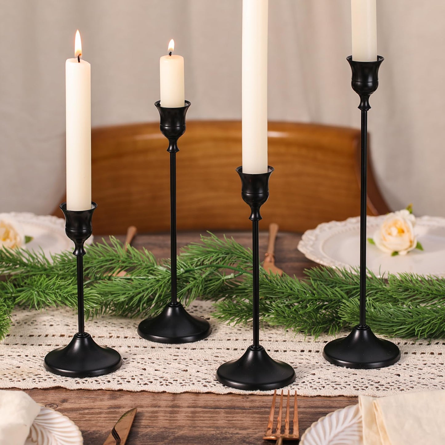 Sunnyfuture Candlestick Holders, 4PCS Taper Candle Holder for Candlesticks, Black Candle Holders for Table Centerpiece, Wedding, Party