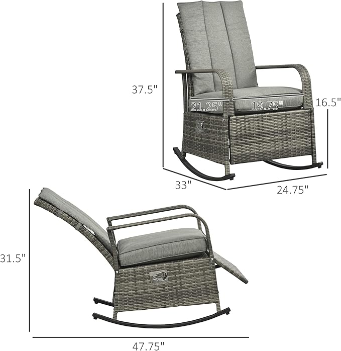Outsunny Wicker Outdoor Rocking Chair, Patio Recliner