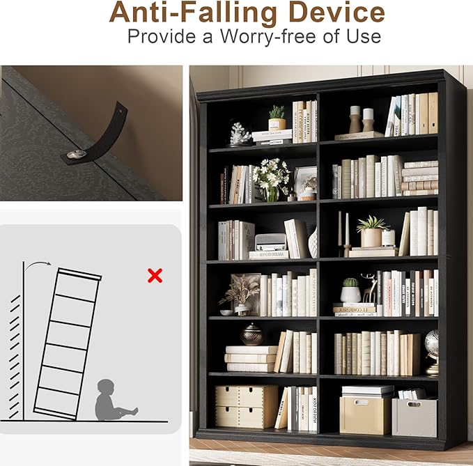 Rresyet 71.8" L *47.2“W Wooden Bookcase and Bookshelf – Extra Large Bookshelf